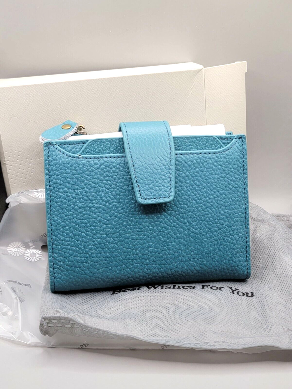 Best Wishes For You Women's Wallet Teal Cash Change Credit Cards Photos NEW